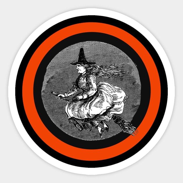 Witch Riding Her Broom Sticker by Artsy Y'all